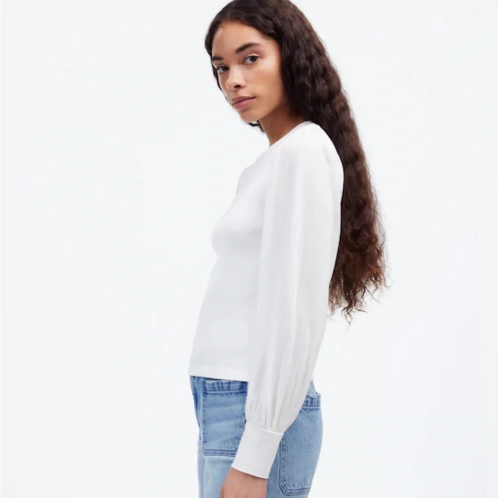 Madewell Ribbed Puff‎ Sleeve Top White Long Sleeve S Cotton